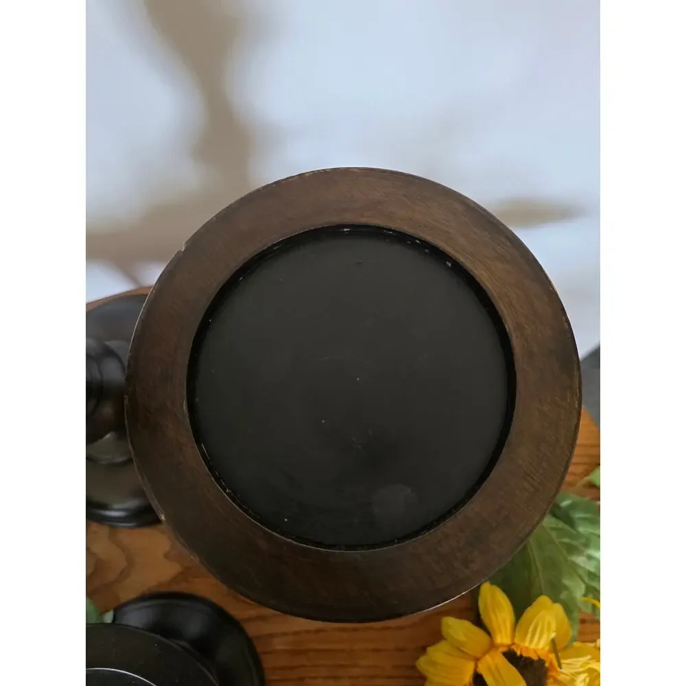 Pottery Barn Turned Wood Pillar Candle Holders Set Dark Brown Espresso 3 Pc